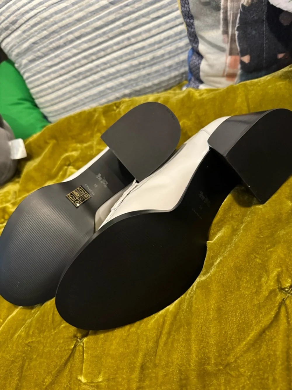 Coach White Leather Penny Loafers with Silver Logo Accent - Picture 4 of 7